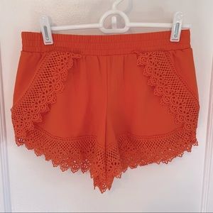 Orange Chiffon Fashion Shorts w/Crochet Detail